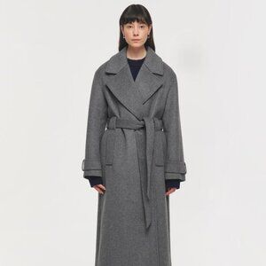 NWT ALIGNE George Wrap Wool Coat in Grey - US 18 | Oversized Maxi